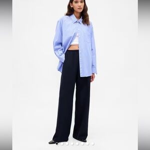 GAP sz 4 Navy Blue Wide-Leg Pants Trousers flat front classics